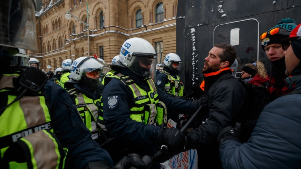 Police push back protestors in Ottawa